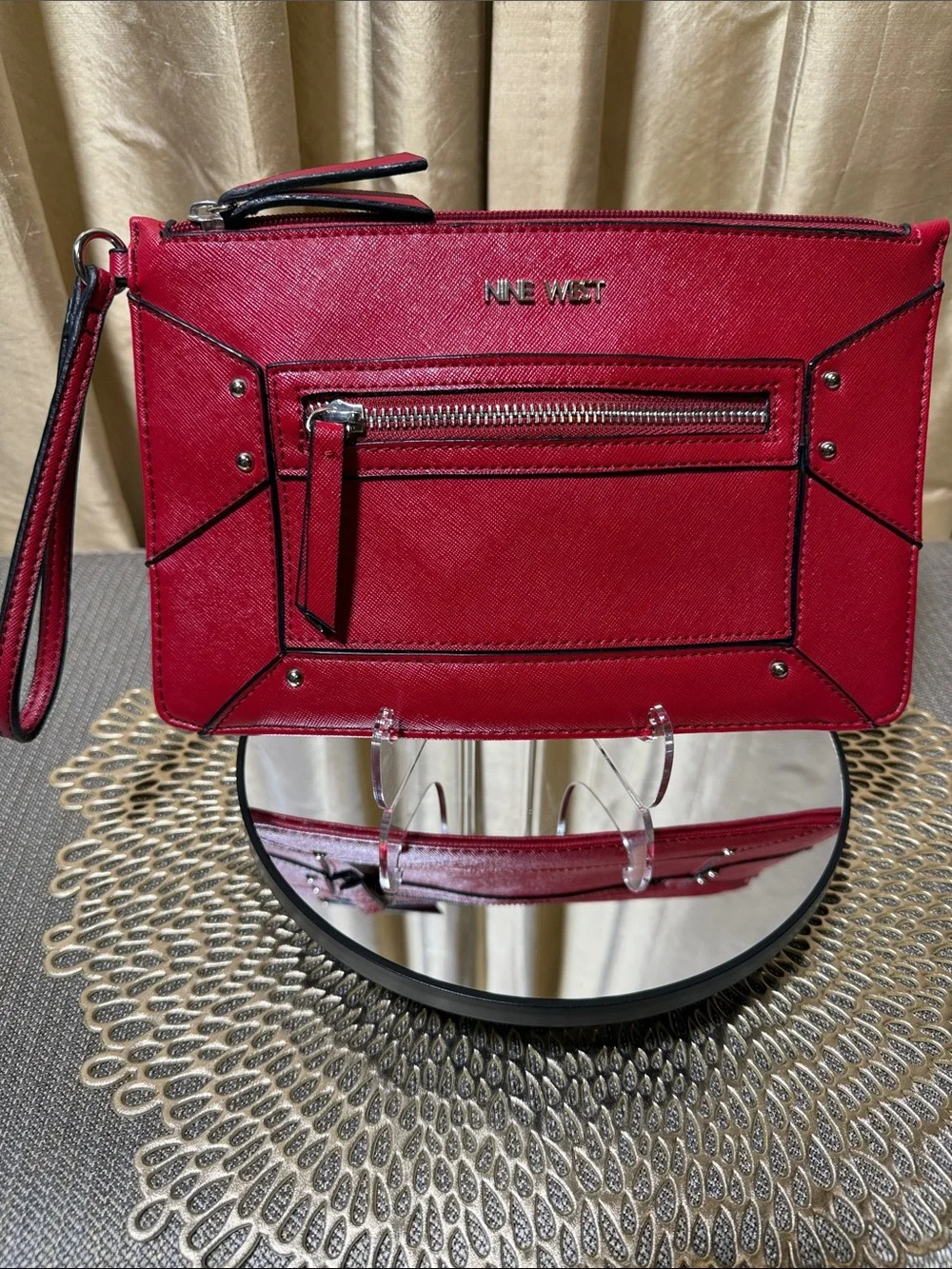 Nine West Red Wristlet Clutch with Front Zip Pocket
